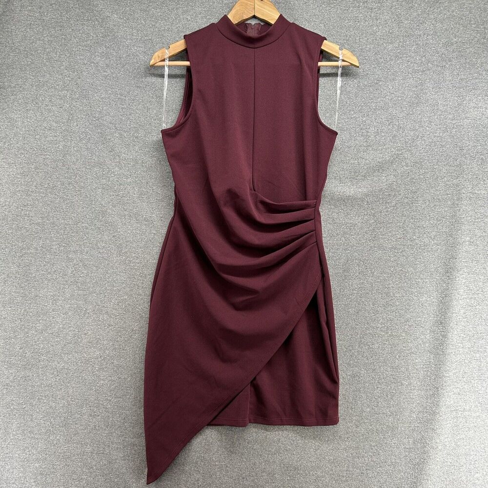 Windsor Dress Women's Small Maroon Mock Neck Sheath Draped Asymmetrical Design